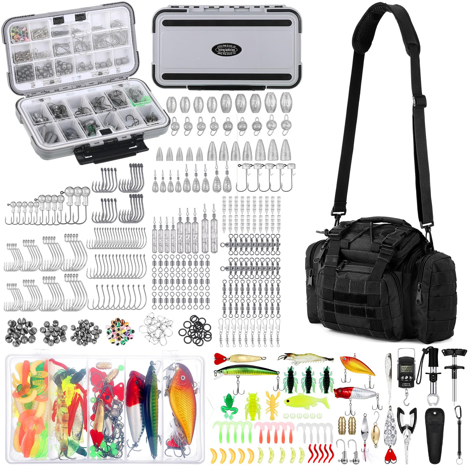 Sosation 482-pcs fishing gear bag open, organized for quick access on fishing trips.