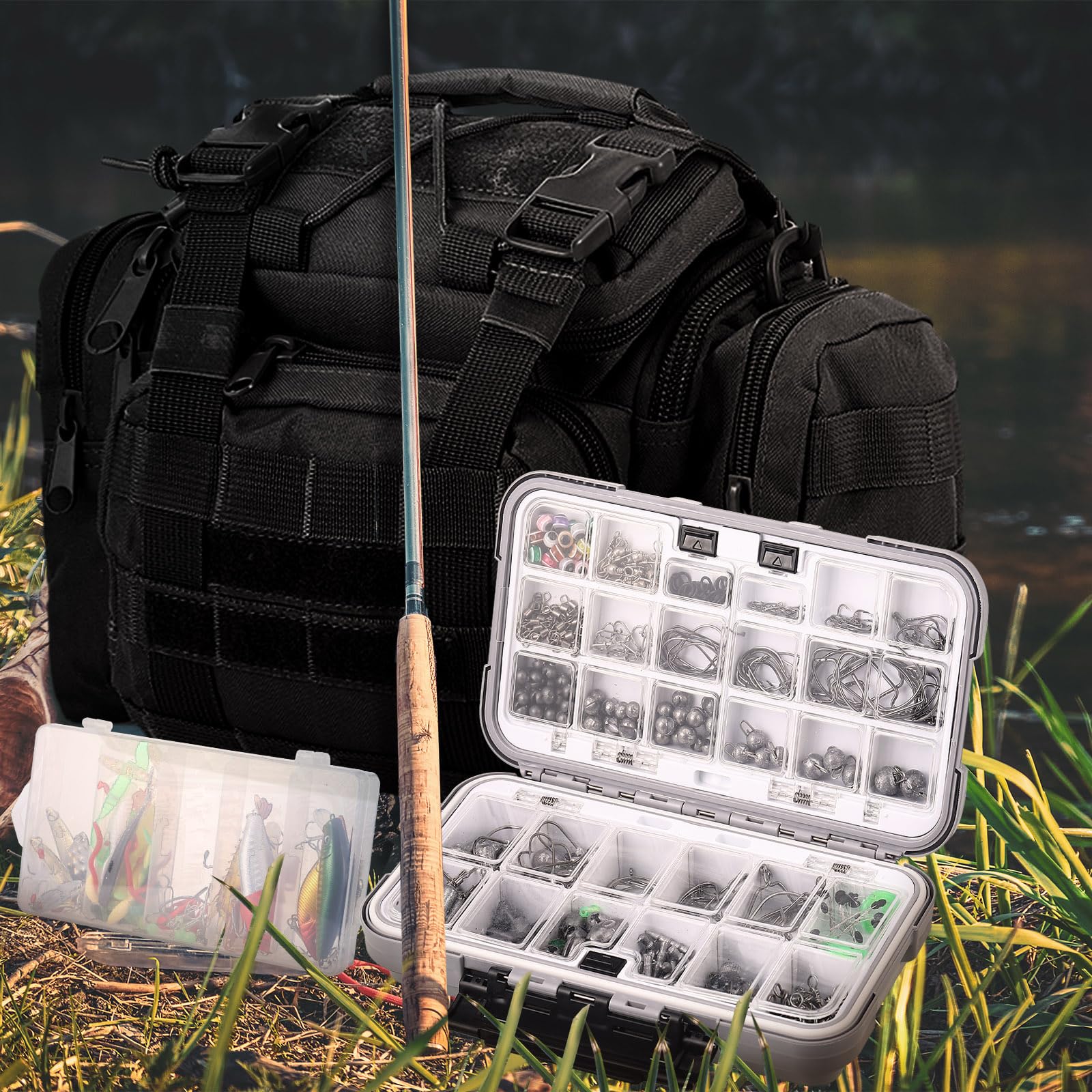 Sosation 482-pcs fishing gear lures closeup, realistic bait design attracts more bites.