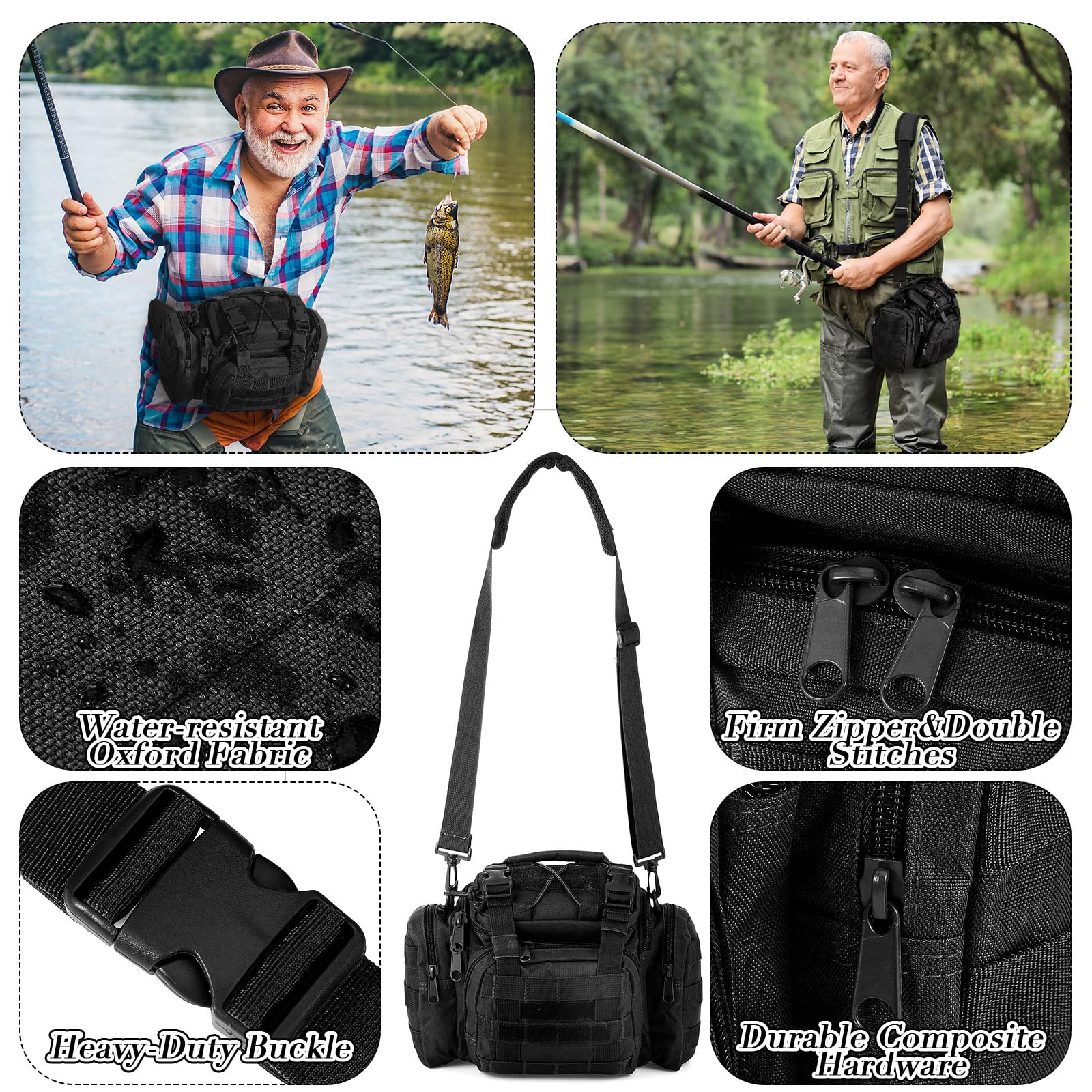 Sosation fishing backpack side pocket, lightweight bag suits outdoor trips and storage.