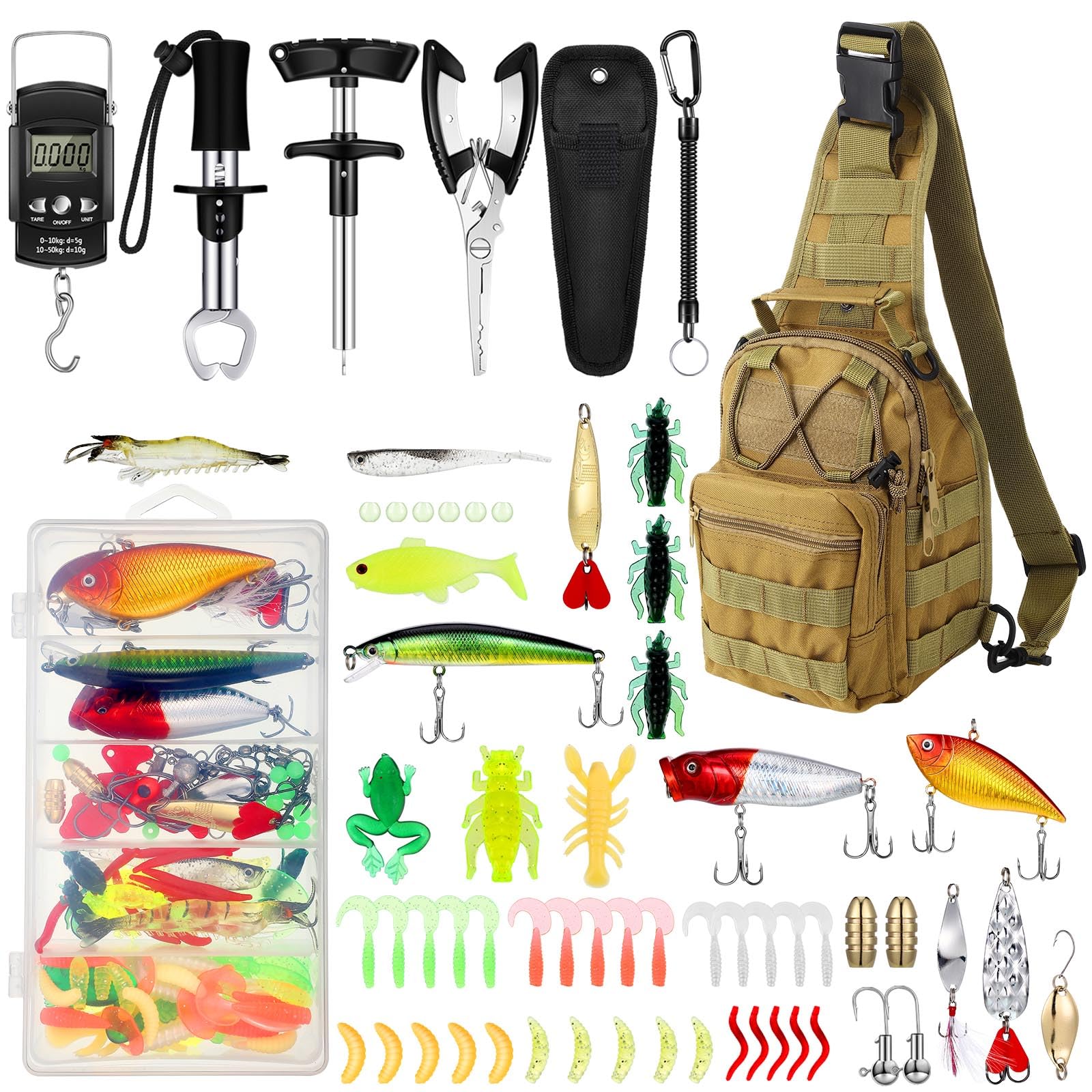 Sosation khaki fishing tackle box keeps tools organized for on-the-go fishing.