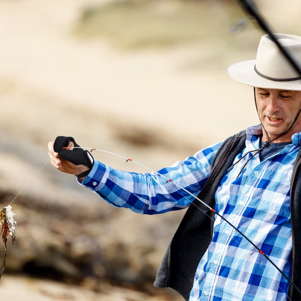 Right-hand fishing finger gloves in use