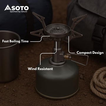 SOTO Amicus shock-resistant construction withstands rugged campsite use