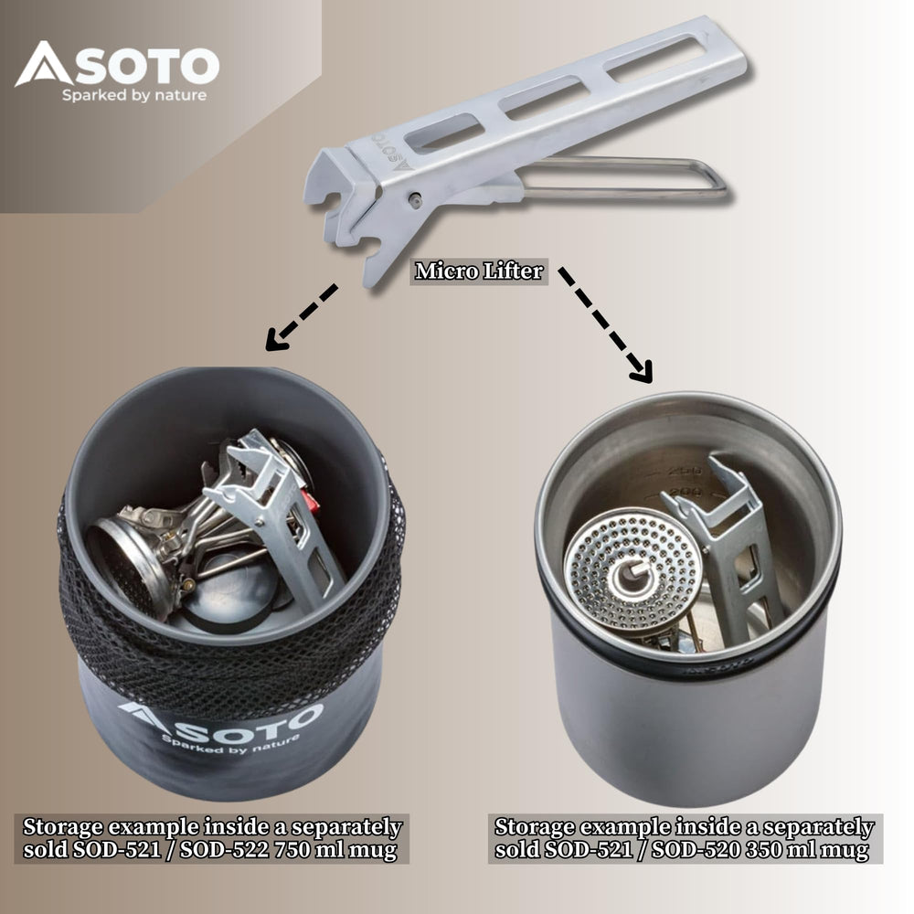 SOTO SOD-5202 backpacking essential lifter fits inside cook kit