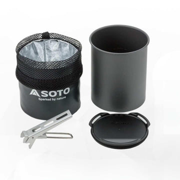 SOTO ThermoLite thermal sleeve wrapped around pot keeps meals warm longer.