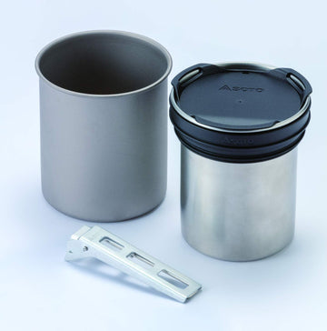 SOTO Thermostack Original Combo stainless 350ml cup ready for hot beverages