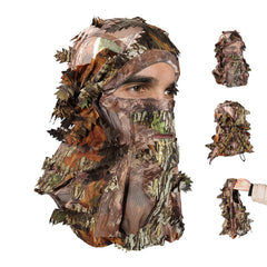 SOUFORCE camouflage 3D mask with leafy hat for forest concealment.