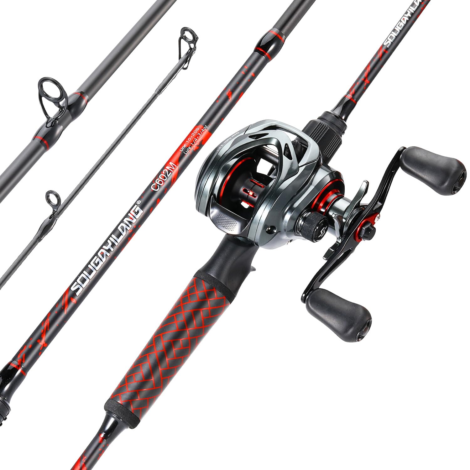 Sougayilang 2-piece 6.9ft baitcasting rod and reel combo – right hand