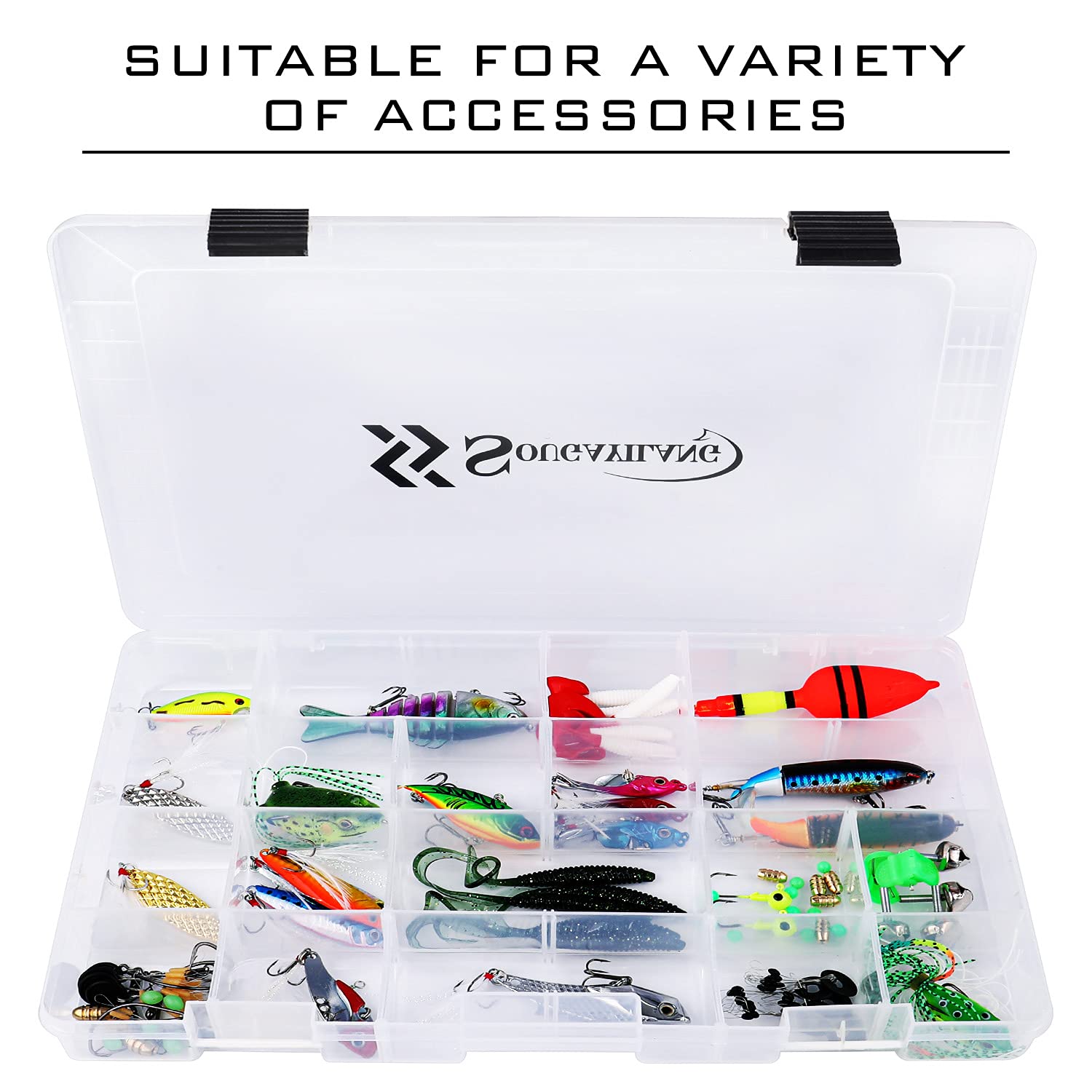 Sougayilang 3700 tackle box top dimensions demonstrate spacious, customizable storage