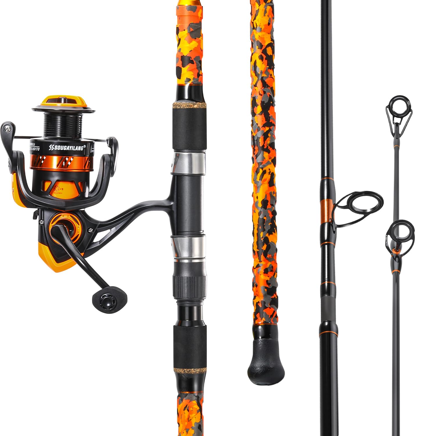 Sougayilang 3-Piece Surf Fishing Rod 9ft Orange and 5000-size reel full combo
