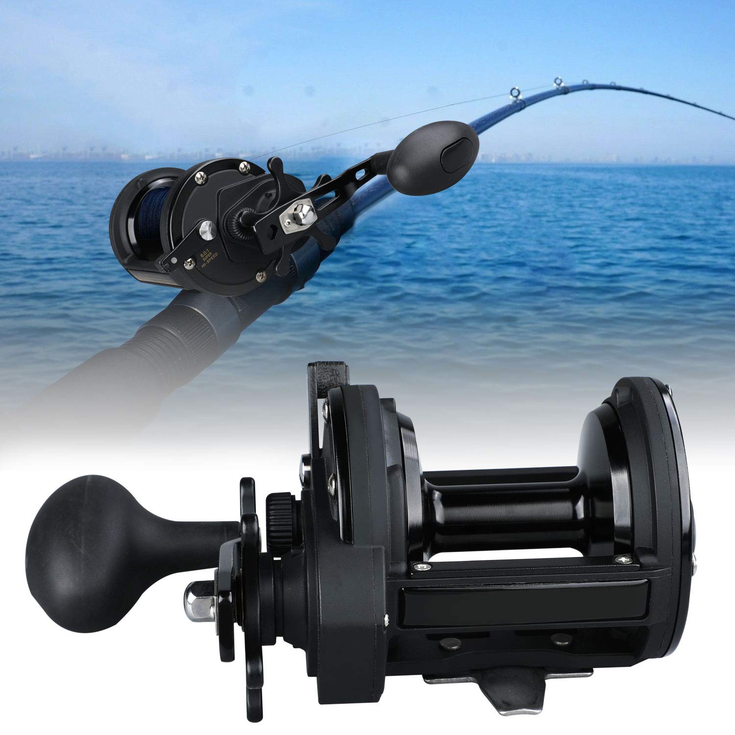 Reel handle and drag adjustment area