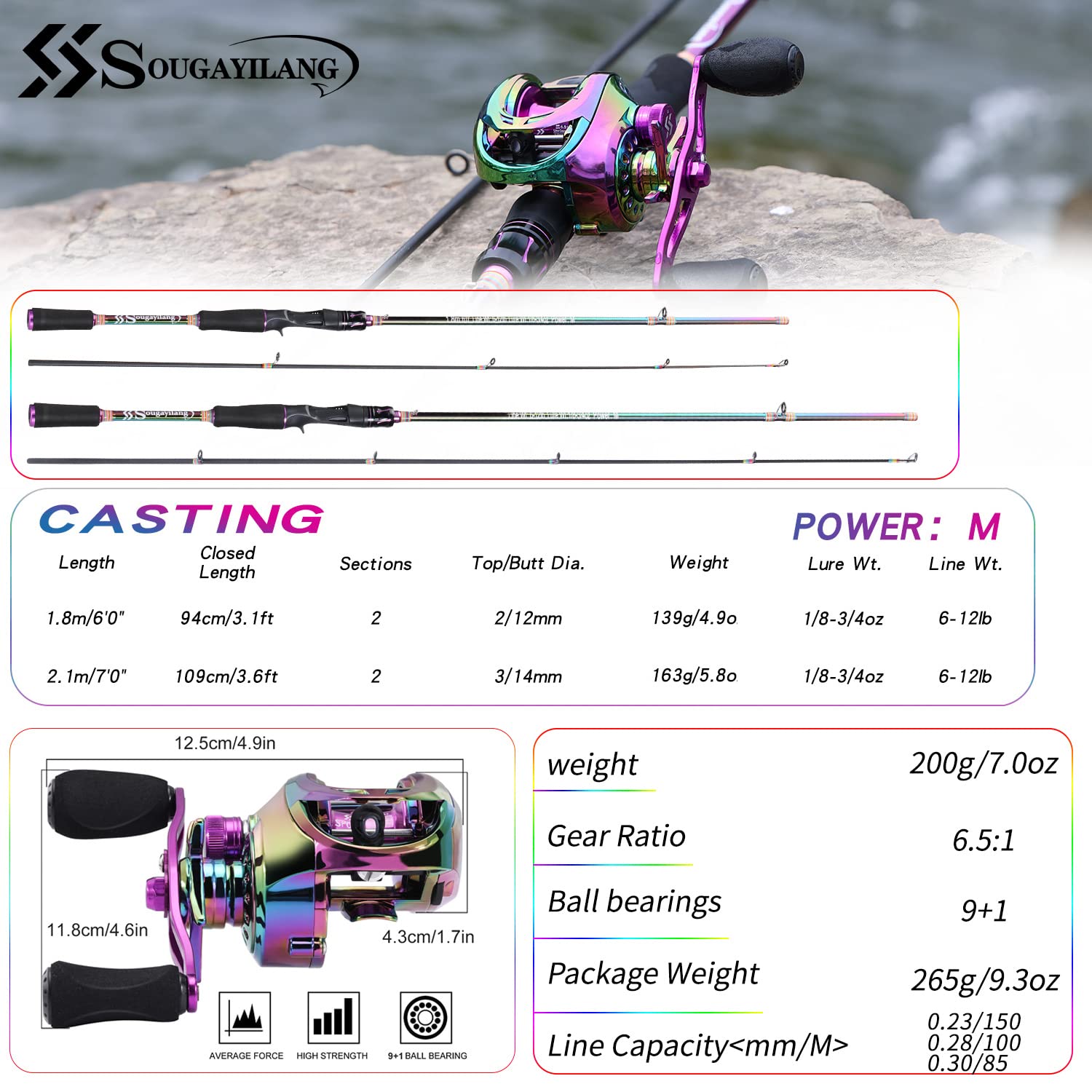 Composite graphite and glass blanks of the Sougayilang fishing rod