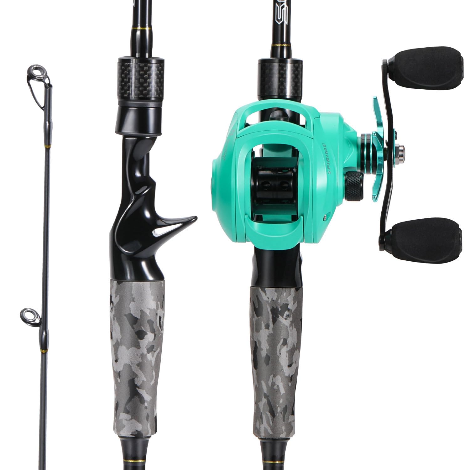 Sougayilang baitcaster combo grey with right-handed reel, angled view for balanced all-day fishing