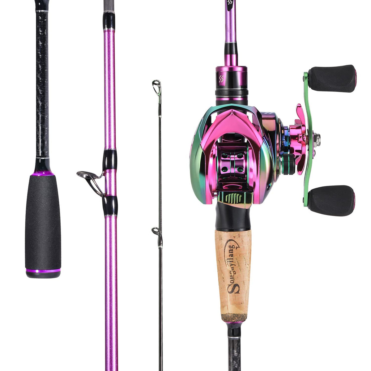 Sougayilang baitcaster combo purple 6.9ft rod, versatile for freshwater and light saltwater fishing.