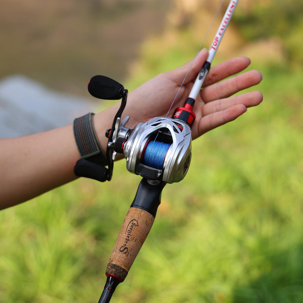 Sougayilang baitcaster packaging showcases a portable, ready-to-fish setup.