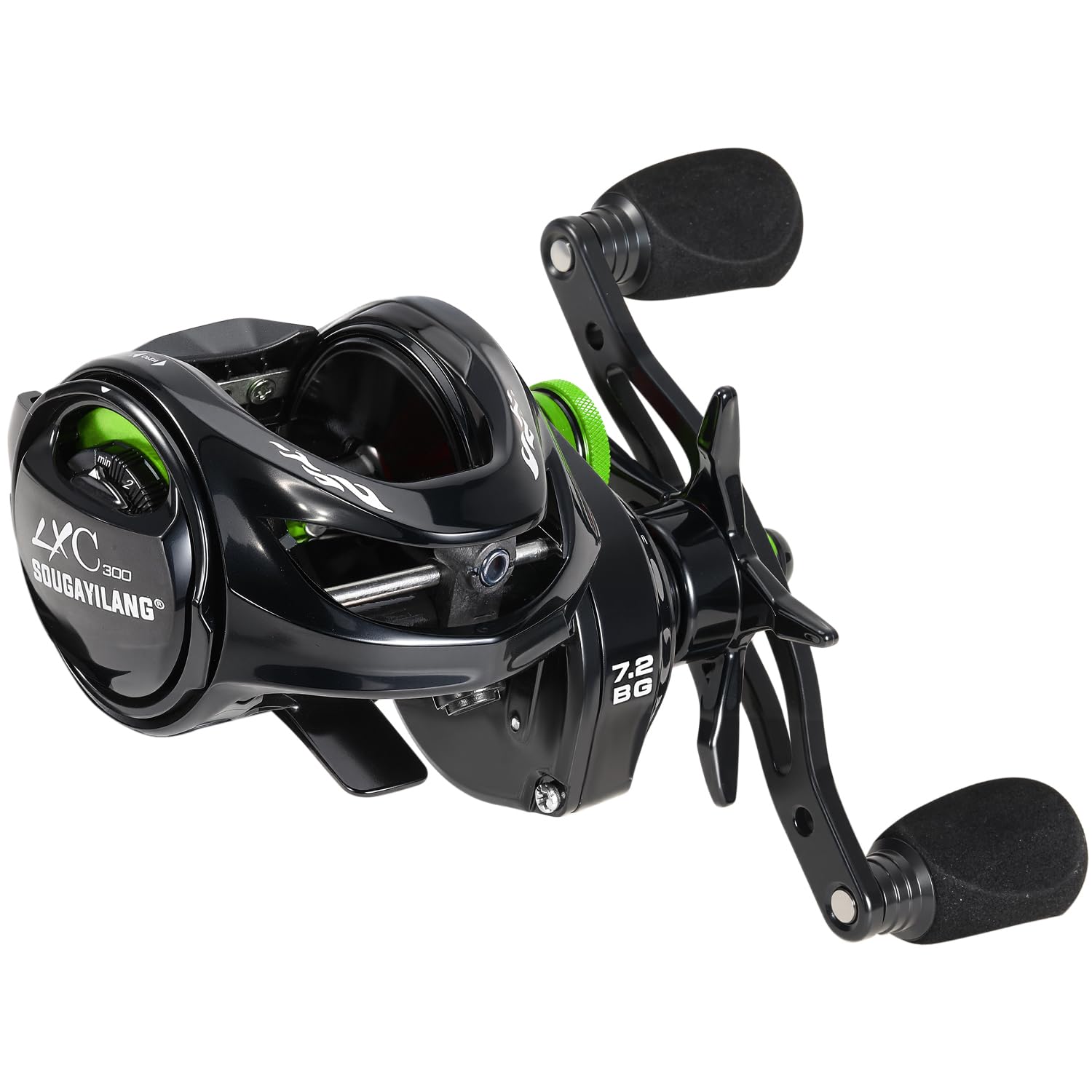 Front view of Sougayilang Baitcasting Reel Size 300 Green Left Handed