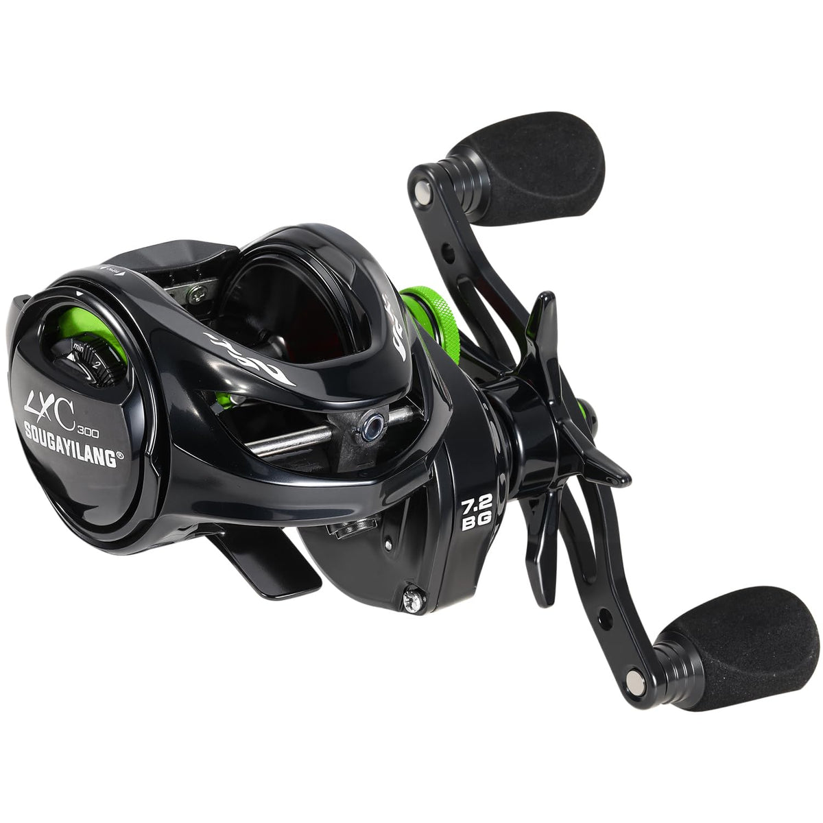 Front view of Sougayilang Baitcasting Reel Size 300 Green Left Handed
