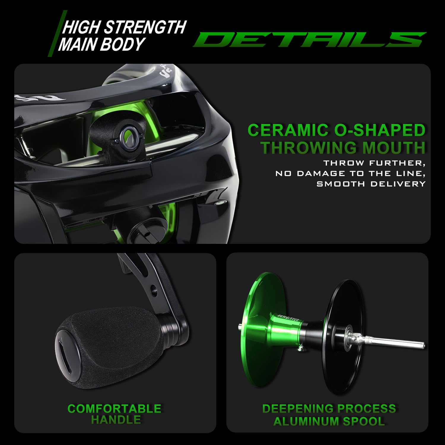 Side view of Sougayilang Baitcasting Reel 300 Green Right-Handed