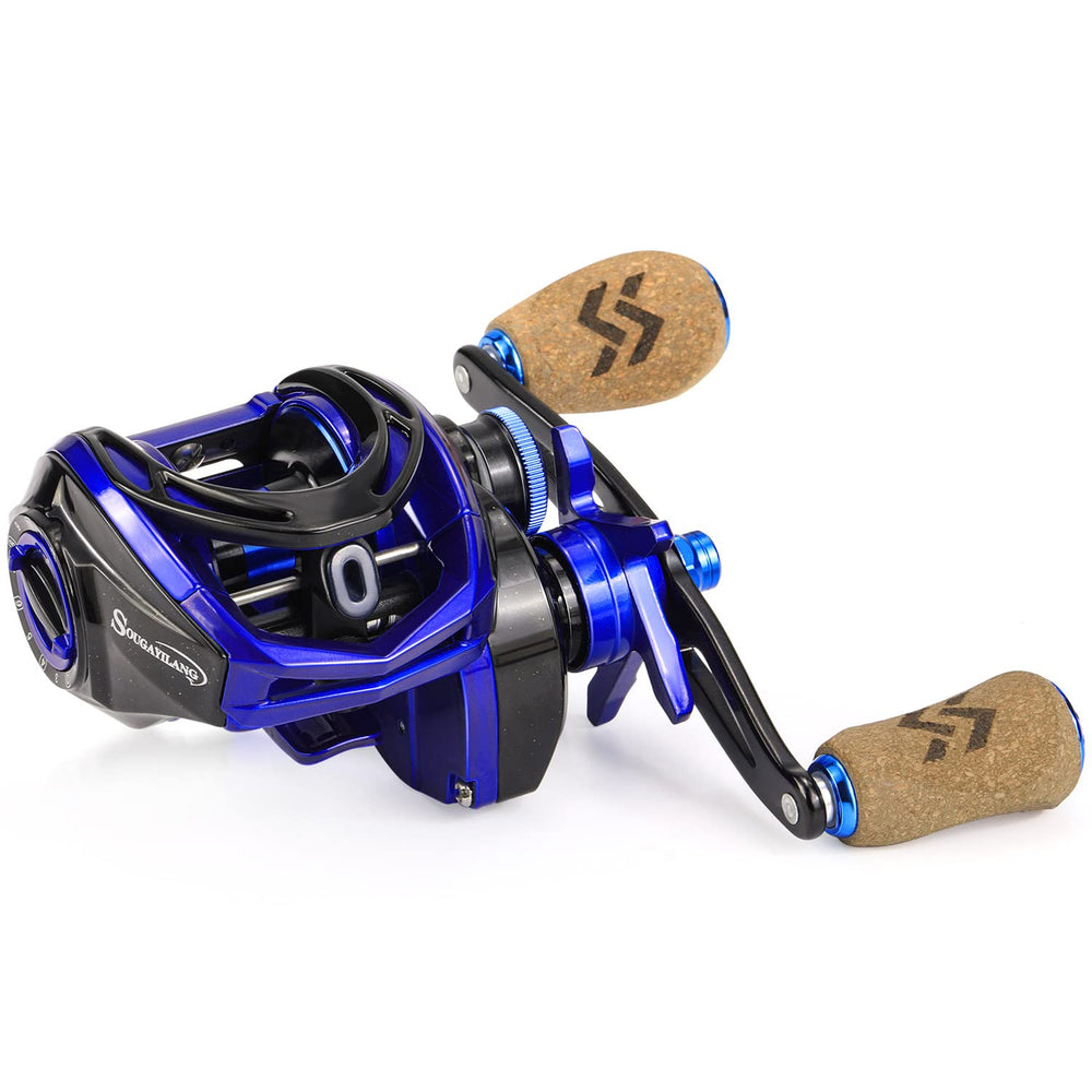 Sougayilang baitcasting reel 7.3:1 gear ratio front view demonstrates fast retrieves for mid-size lures