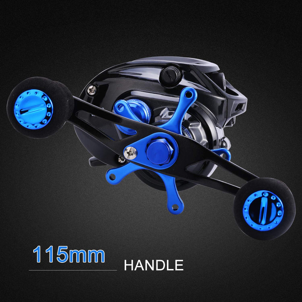Sougayilang black blue finish on baitcasting reel for premium water-ready look