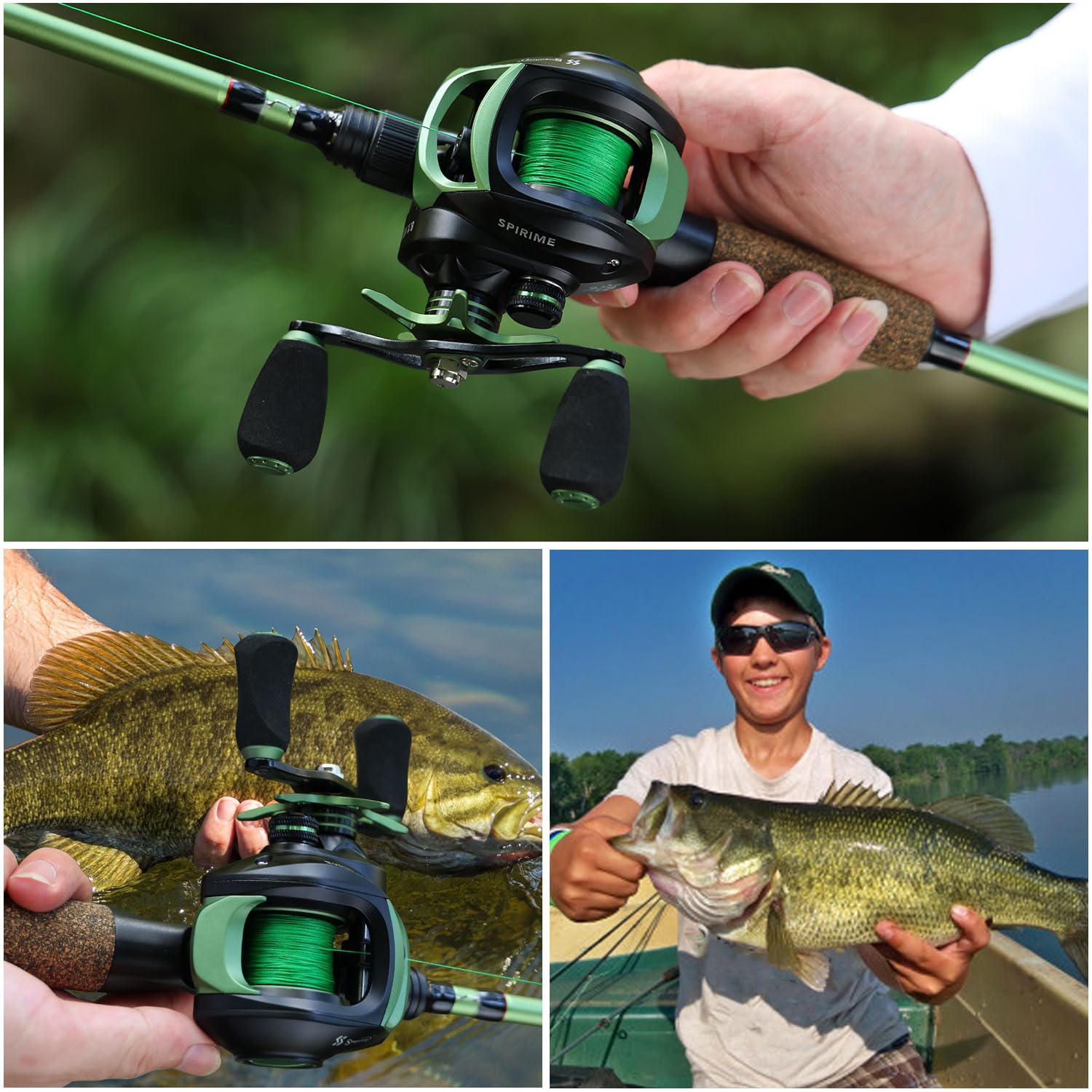 Reel in action with fishing line cast