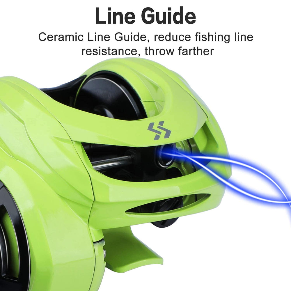 Sougayilang baitcasting reel with lightweight aluminum spool reduces weight.