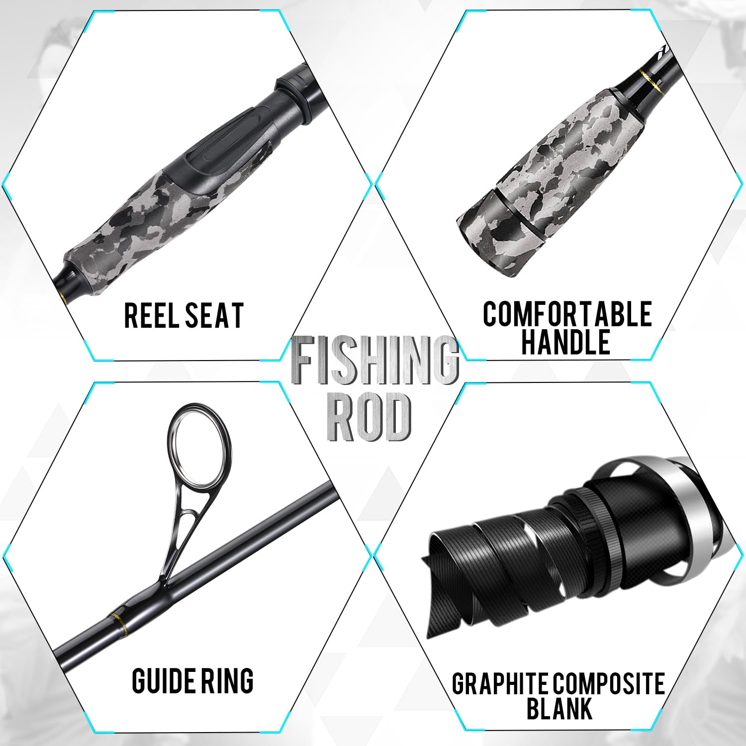 Sougayilang camouflage EVA handle; comfortable grip for extended fishing sessions.