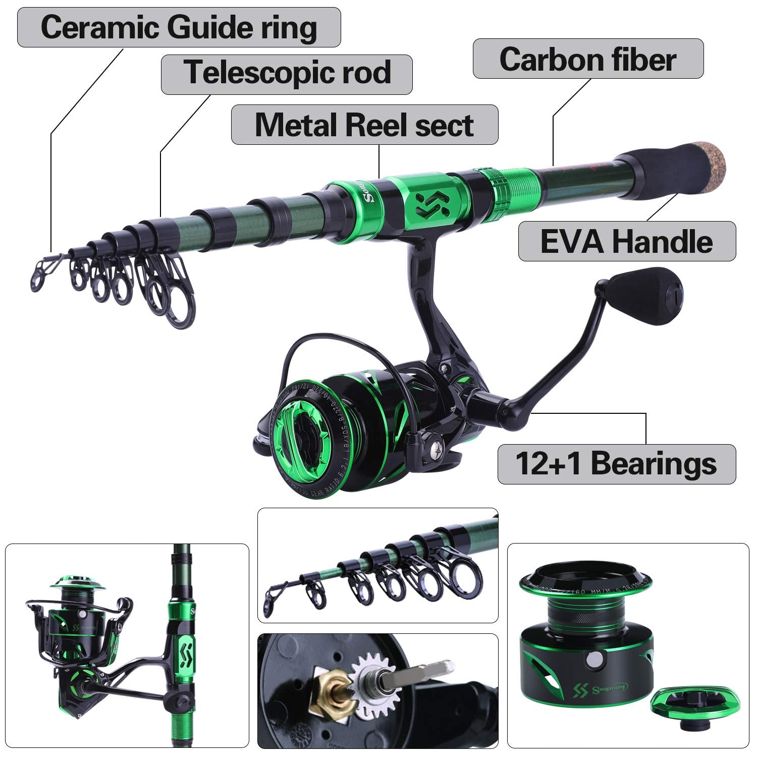 Sougayilang carbon-fiber-rod-extended emphasizes strong, portable travel-length design.