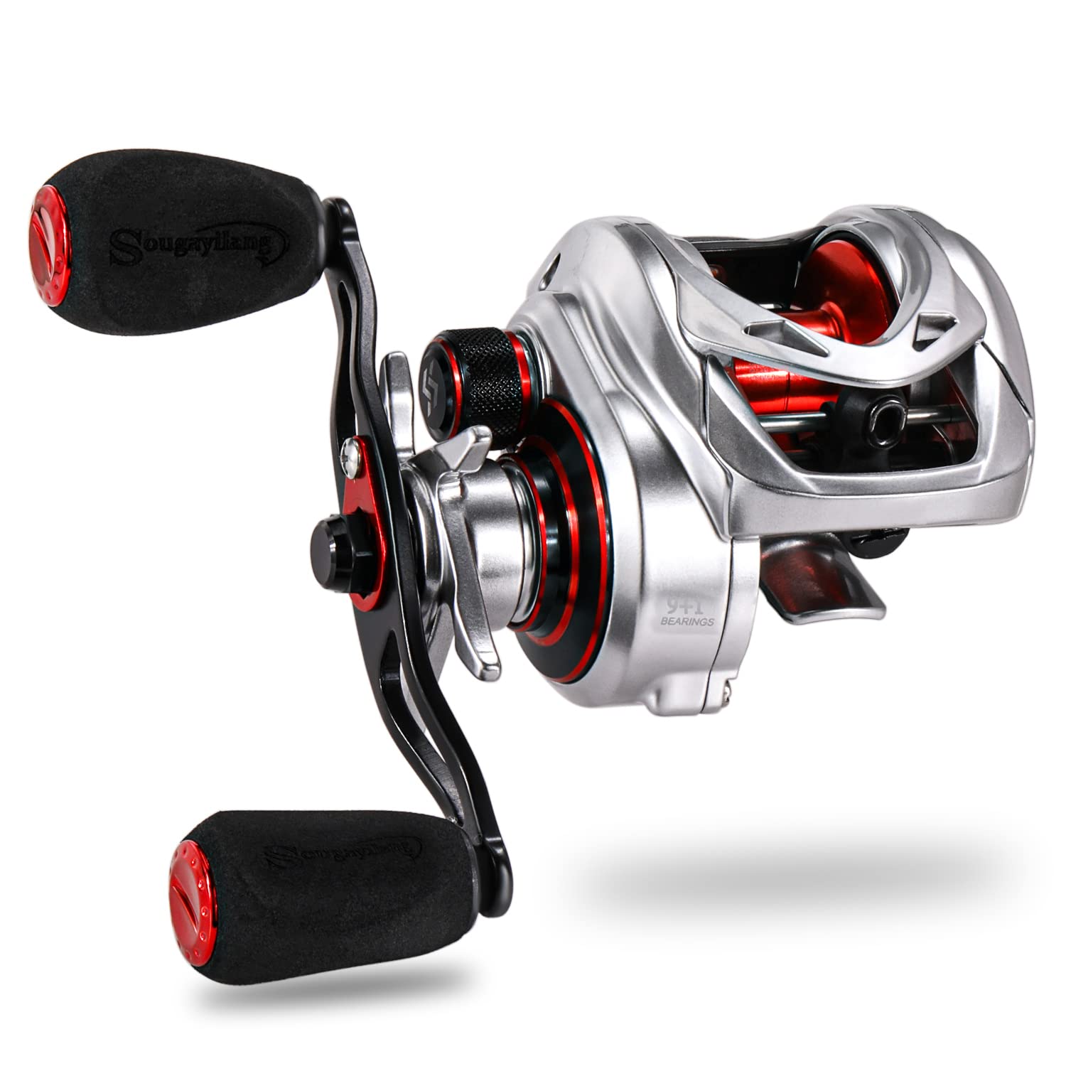 Sougayilang CNC aluminum spool detail highlights durable, high-capacity line storage.