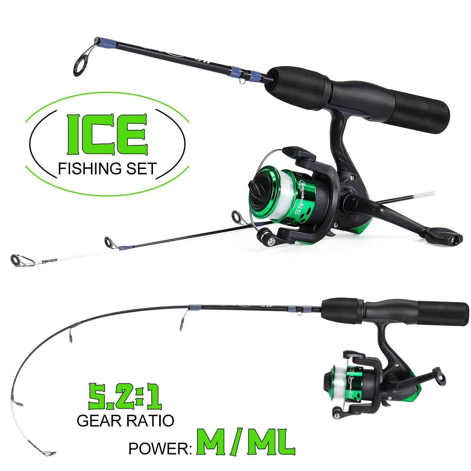 Sougayilang collapsible 2-section ice rod packs compact storage for easy transport.