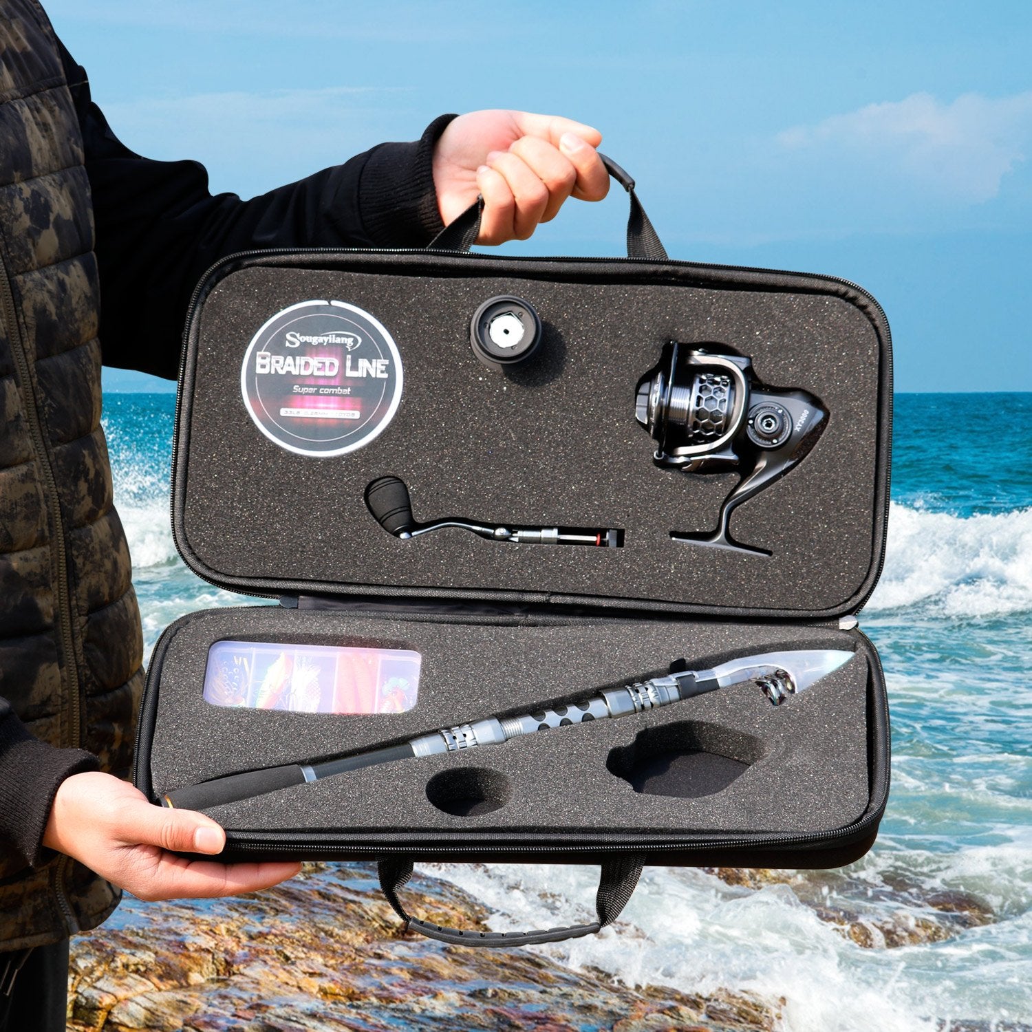 Sougayilang portable packing view shows compact setup for car, boat, or backpack
