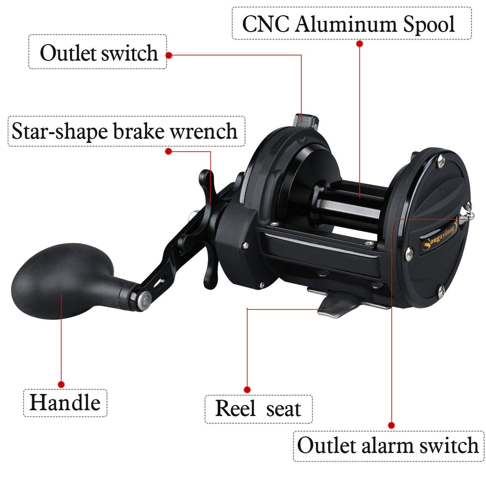 Sougayilang 50T reel side view highlighting lightweight aluminum body.
