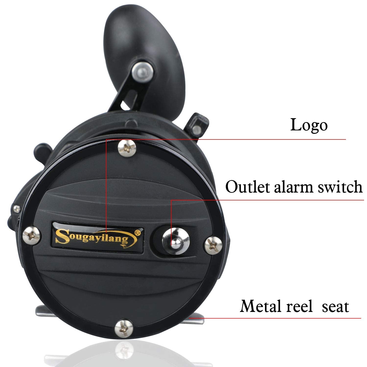 Sougayilang 50T reel spool with anti-rust pin for secure line tie.