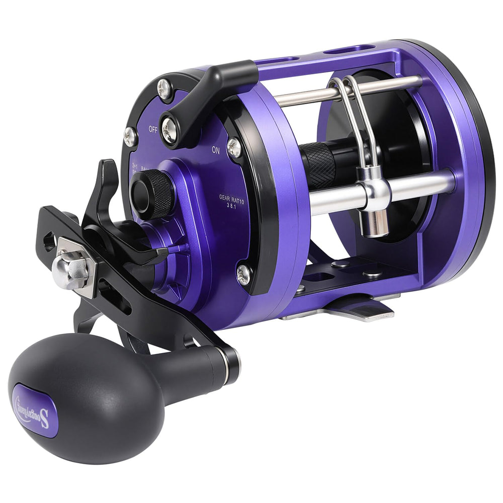 Sougayilang conventional reel frame close-up highlights aircraft-grade build for strength.