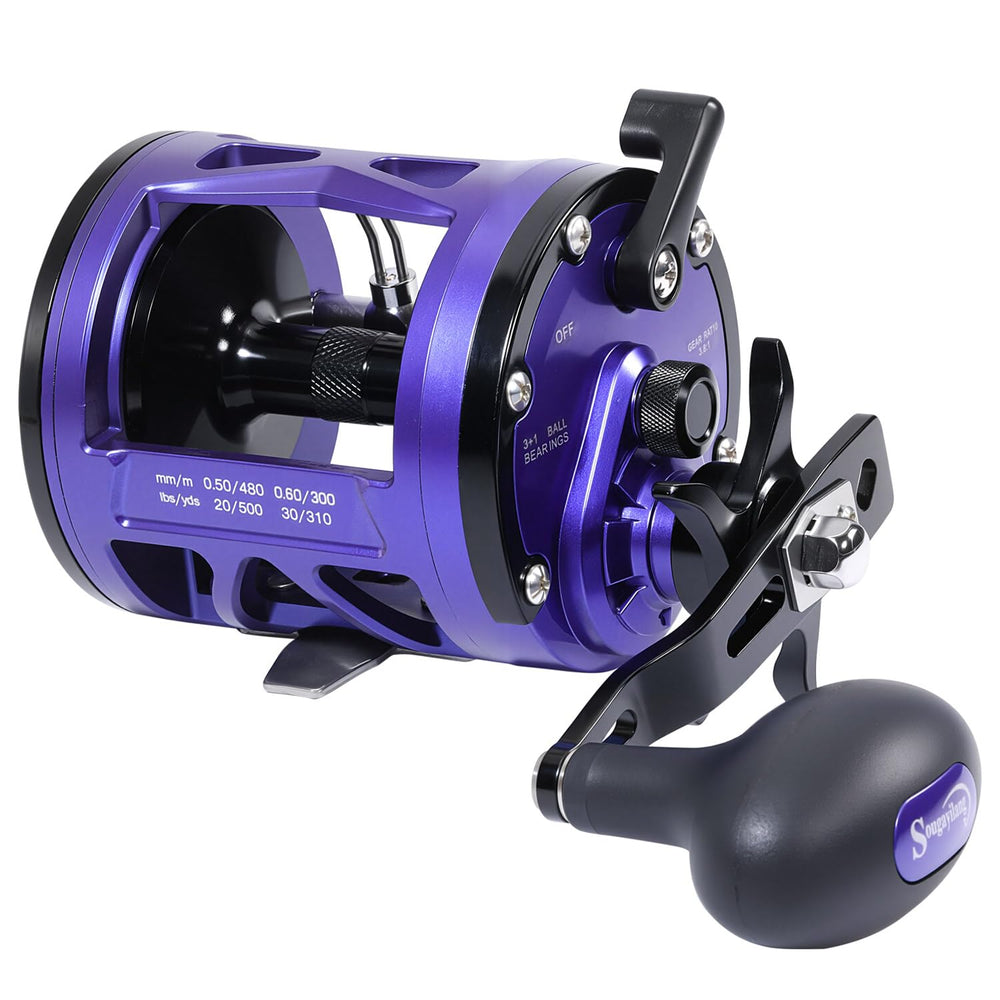Sougayilang conventional reel full view demonstrates lightweight aluminum frame for durable performance.