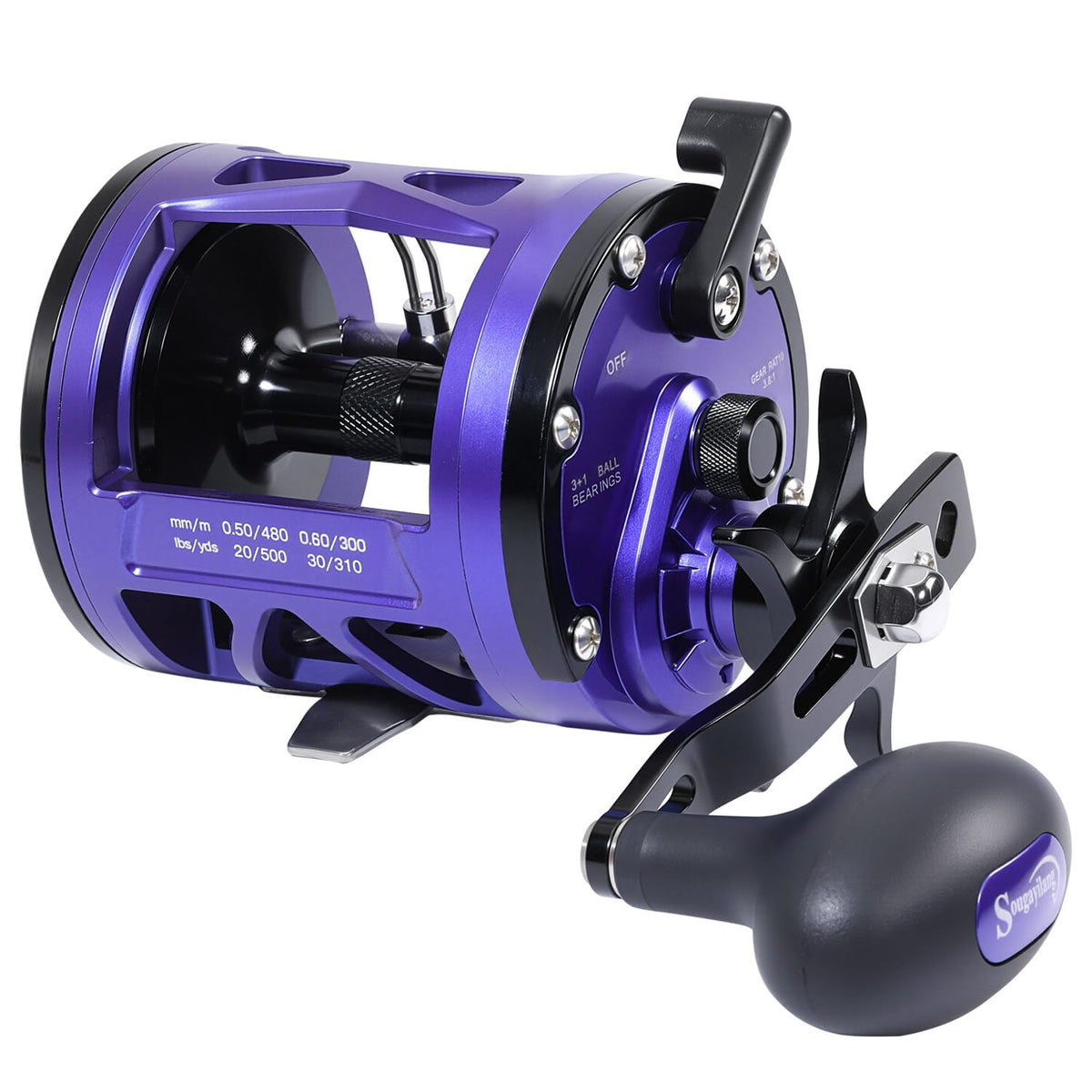 Sougayilang conventional reel full view demonstrates lightweight aluminum frame for durable performance.