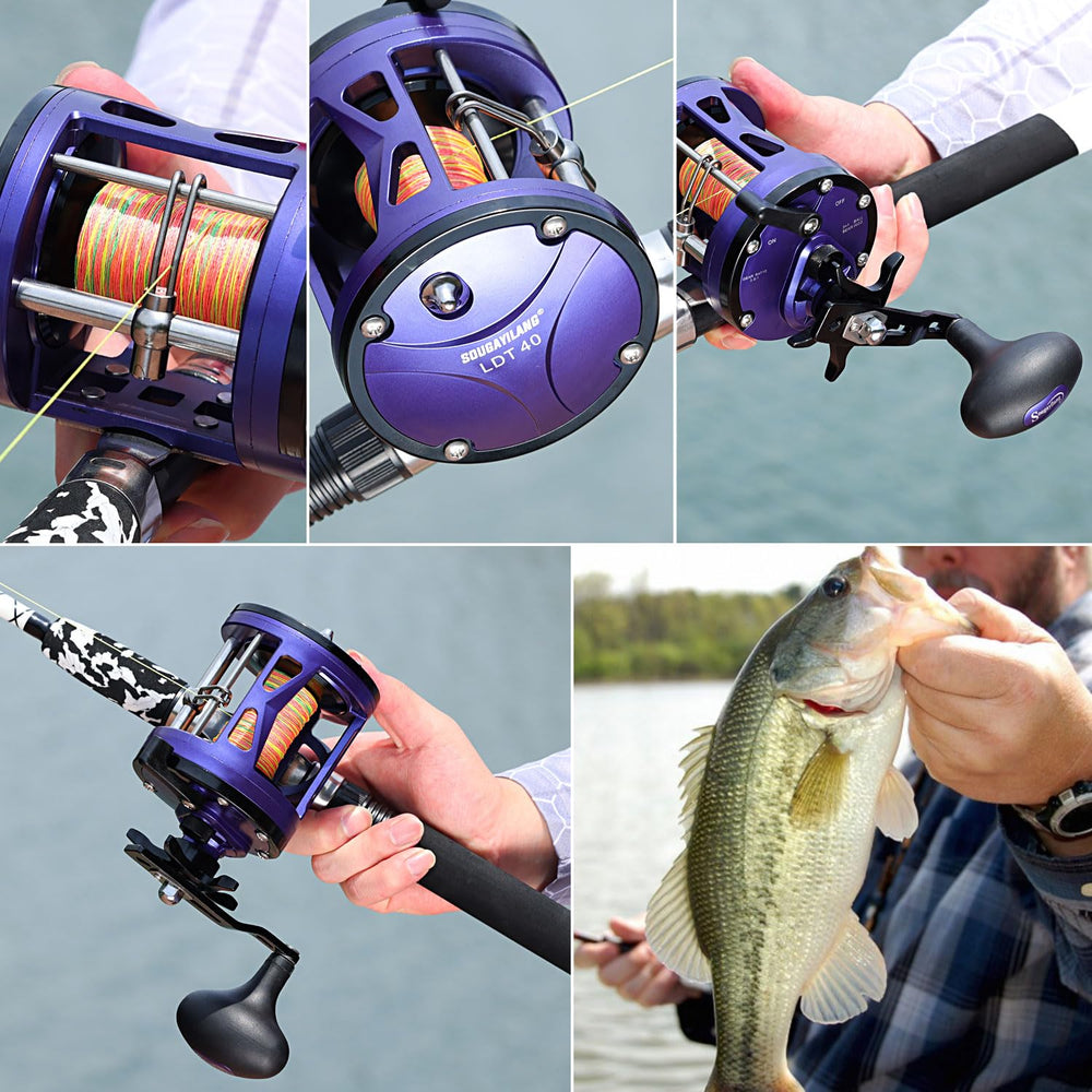 Sougayilang conventional reel in-use captures smooth reeling under tough conditions.