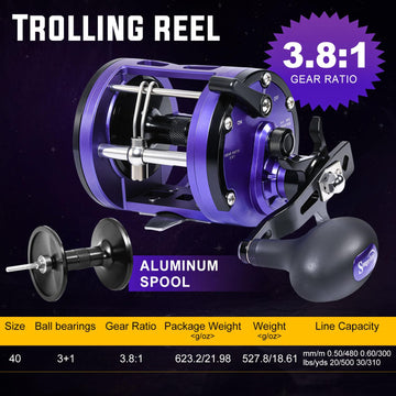 Sougayilang conventional reel spool close-up reveals brass gears for smooth power transmission.