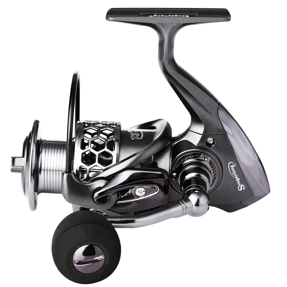 Sougayilang fishing reel 13plus1bb bearings close-up showing precision for effortless retrieves.
