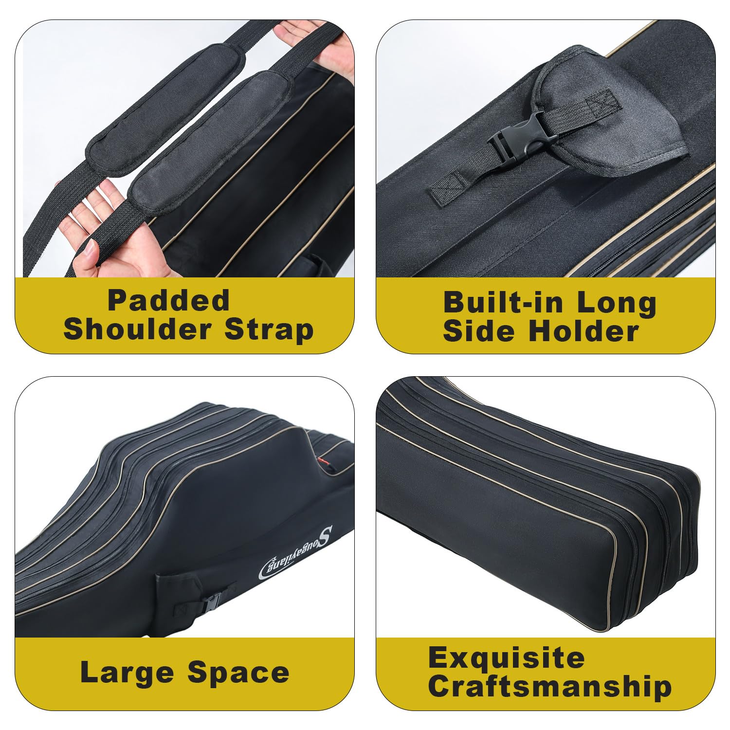 Two carry handles and an adjustable shoulder strap