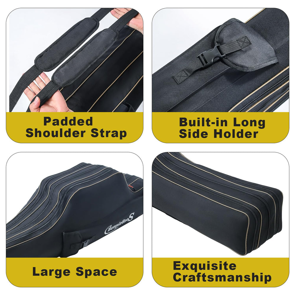 Two carry handles and an adjustable shoulder strap