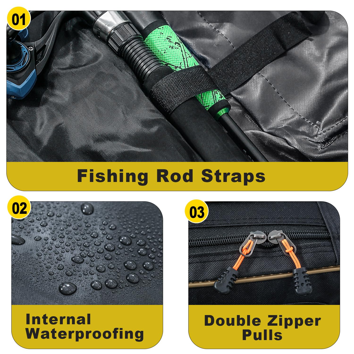Inner rod straps securing fishing poles in each layer
