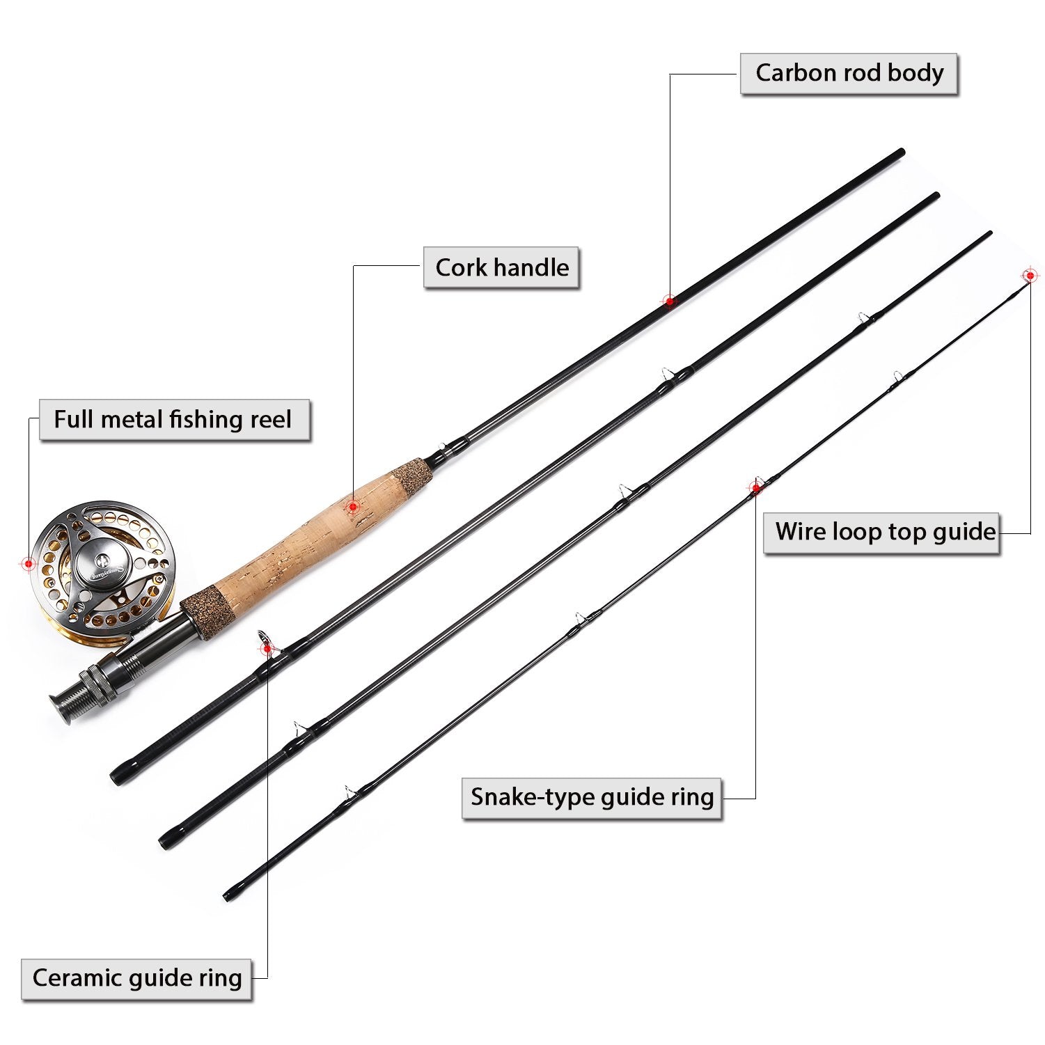 Rod, reel, line, backing, and carrier case assembled