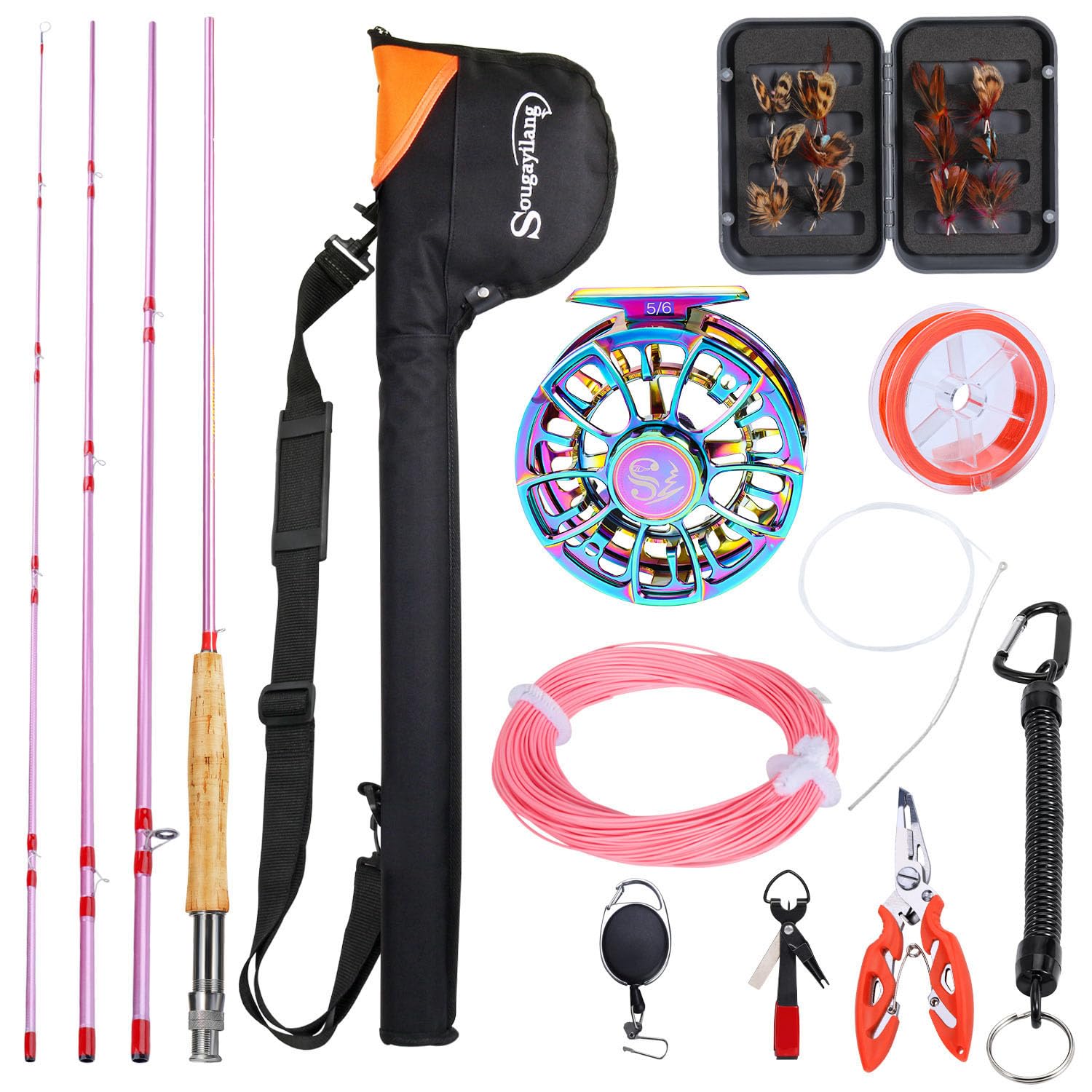 Sougayilang fly fishing rod and reel combo with 4-section rod