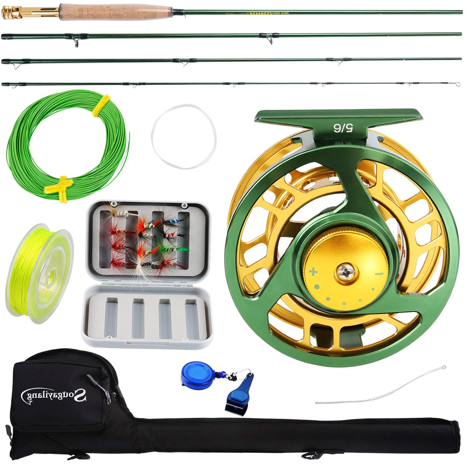 Sougayilang fly fishing rod and reel combo 9ft 4-piece green