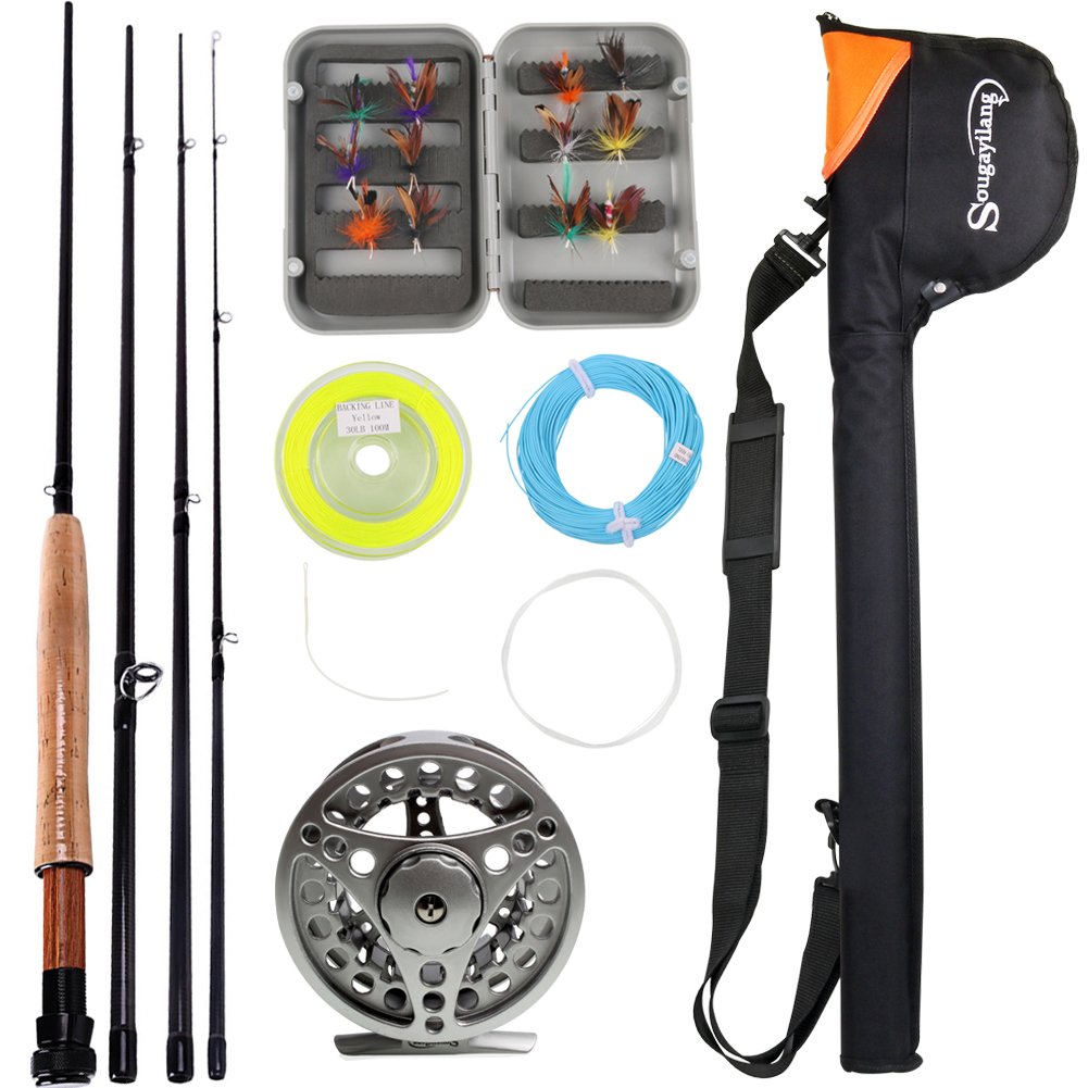 Sougayilang fly rod and reel combo in silver with bag