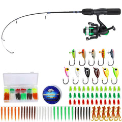 Sougayilang ice rod combines graphite and fiberglass for sensitive bite detection in cold conditions.
