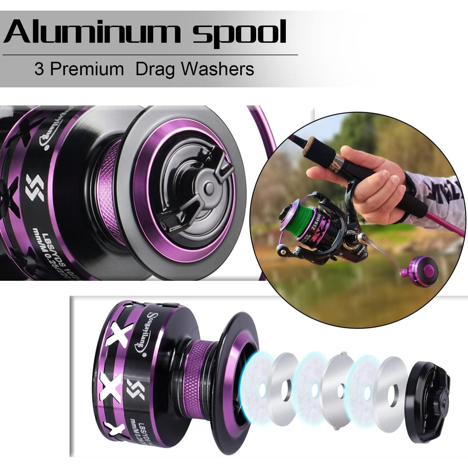 Sougayilang graphite reel-seat provides secure rod-to-reel connection for steady angling.