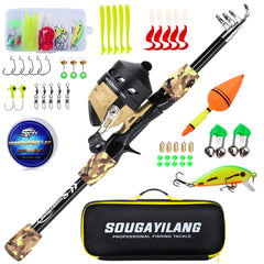 Sougayilang kids fishing rod and reel combo with yellow bag for easy outdoor adventures.