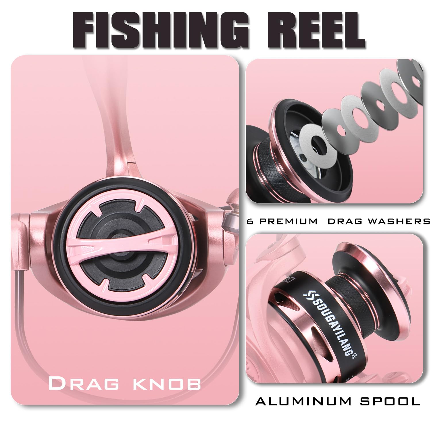 Machined aluminum spool on the reel