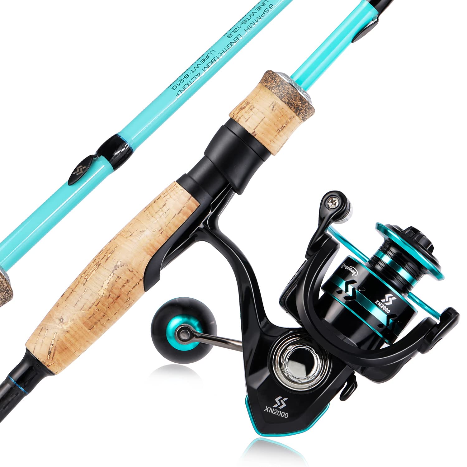 Sougayilang Megalodon turquoise 5-9ft rod close-up showing durable carbon blank for versatile casting.